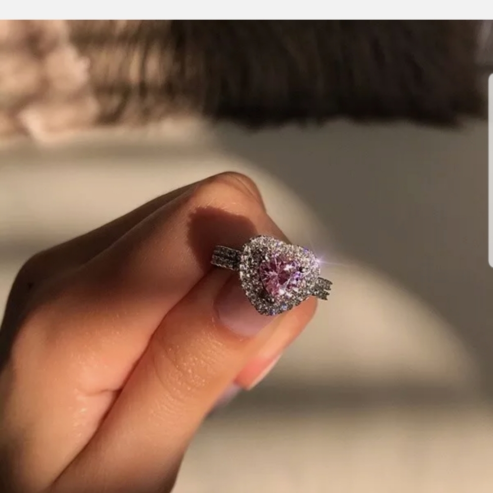 *NEW 925 SILVER PINK SAPPHIRE GEMSTONE HEART RING - Picture 3 of 3